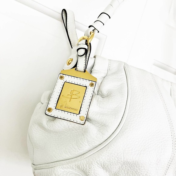 B. Makowsky White Leather Satchel Handbag - Picture 2 of 11